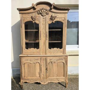 Two-part Norman Buffet In Carved And Dewaxed Oak From The 19th Century.