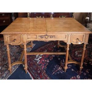 Louis XVI Style Maple Flat Desk With Extension .