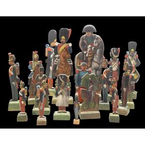 18 Painted Wooden Soldiers 19th Century
