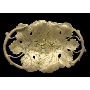 19th Century Bronze Tray With Vine Leaves