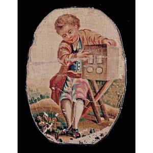 Oil On Cardboard 18th Century The Optical Box Showman / Magic Lantern