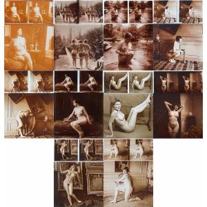 10 Glass Photographs Of Stereo Nudes Circa 1900 
