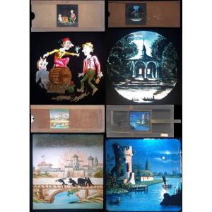 4 Magic Lantern Plates 1870