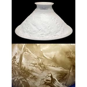 19th Century Lithophanic Lampshade: Hunting And Hunters