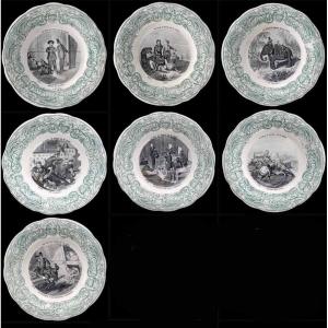 7 Jules Verne Plates Around The World In 80 Days Circa 1900