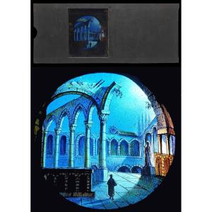 Magic Lantern Plaque 1860 Convent Ruins - Moon Effect