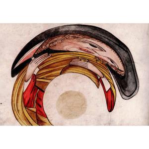 18th Century Gouache Anamorphosis Of A Man Drinking.