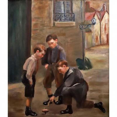 Children At The Spinning Top XXème Hst