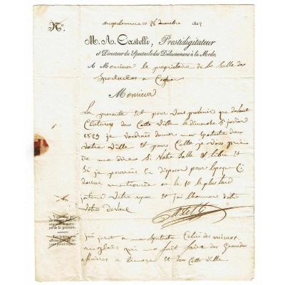 Letter From Castelli Prestidigitator 1822