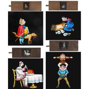 8 Plates Of Magic Lantern Circa 1850
