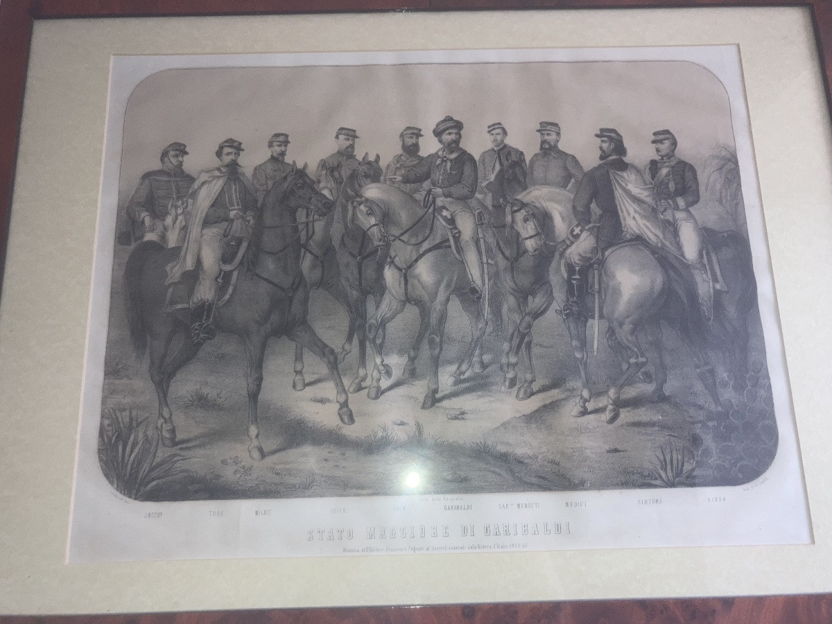 Incisione in cornice del 19th secolo Garibaldi e i suoi generali -photo-3