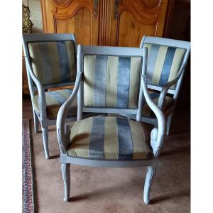 3 Grey-painted Mahogany Restoration Armchairs