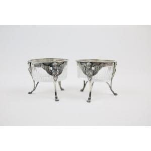 Pair Of Salt Cellars In Crystal And Silver Premier Coq
