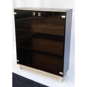 1970 Italian 2-door Showcase 70s Italy Abbondinterni Design Wood Metal Glass 75 Cm