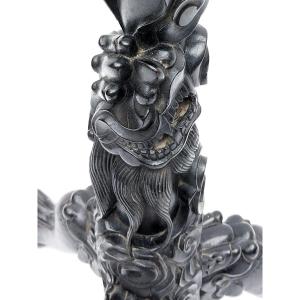 China - Floor Lamp Tripod Floor Lamp Carved Wood Dragon Chinese Floor Lamp 19th 1900