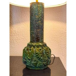 Ceramic Italy 60s - Green Enamel Ceramic Fish Lamp Signed Romacrea 1960 60s