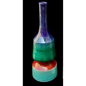 A - Large Ceramic Vase, Colored Enamel, Italy, 1960s, Italian Ceramics, 60s 
