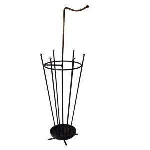 1950s 1960s Design French Umbrella Stand In Black Lacquered Iron And Gilded Brass 50s 60s