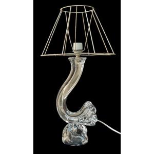 Daum - Large Free-form Table Lamp, Zoomorphic Design Crystal Lamp, 1950-1960, Signed 60s Design