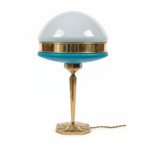 Large Art Deco Lamp, 1930s, Glass And Bronze Geometric Design, 1920s-1930s, Ilrin Bauhaus Lamp
