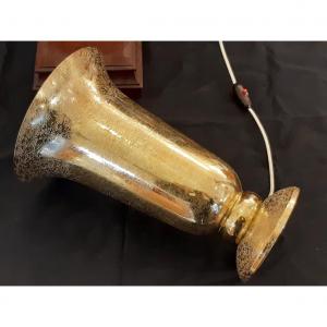 Large Art Deco 1930 Lamp Acid Etched Brass Light Attributed To Genet Michon