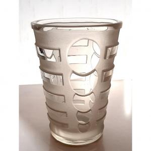 Large 1930 Art Deco Vase Acid Etched Glass