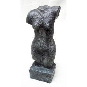 1930 Art Deco Terracotta Sculpture - Female Nude - Torso - Dark Green Patina