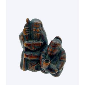 Wooden Netsuke - Signed Ikko Meiji Period