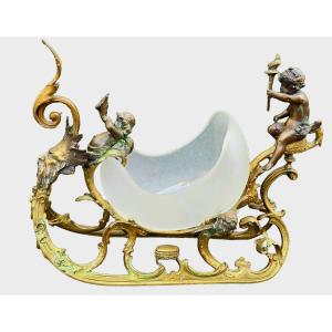 Gilded And Patinated Bronze Cherub Sleigh