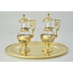 Pair Of Cruets In Crystal And Vermeil. France 19th Century