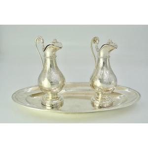 Cruets And Their Silver Tray, France Circa 1820
