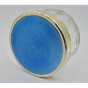 Art Deco Period. Glass And Silver Enamel Toilet Box. France
