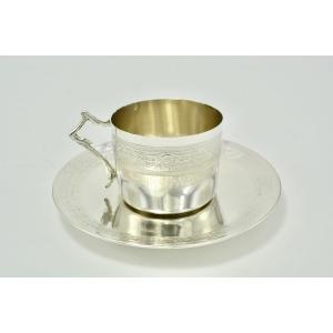 Cup And Its Saucer In Silver France Around 1900