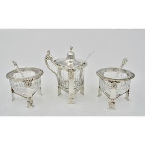 Condiment Service In Silver And Crystal, France Circa 1830