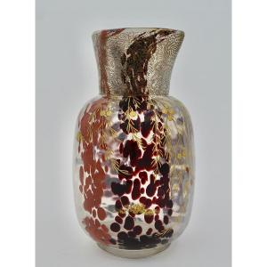 Ernest-baptiste Leveillé. Speckled And Acid-cleared Glass Vase Circa 1900
