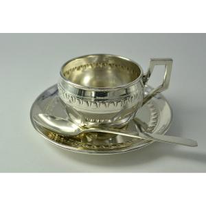 Art Deco. Cup And Its Silver Saucer France Early 20th Century