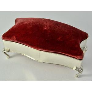 Box / Needle Cushion In Fabric And Silver, United Kingdom Circa 1900