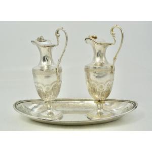 Pair Of Cruets And Their Tray In Silver And Silver-plated Bronze France Circa 1840