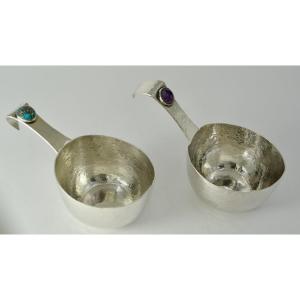 Pair Of Hammered Silver Kovshs