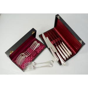 Set Of Six Silver Forks And Six Knives. Germany Circa 1900 