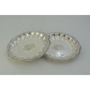 Pair Of Silver Coasters, France 19th Century.