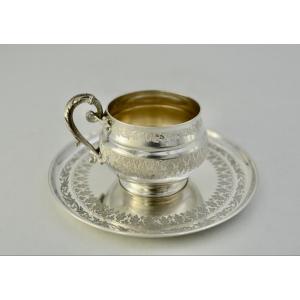 Silver Cup And Saucer, France, 19th Century 