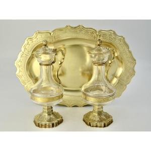 Church Cruets And Their Tray, Silver And Glass, France By Poussielgue Rousand, Goldsmith