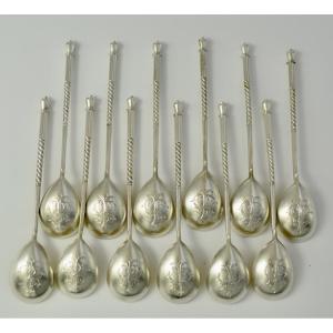 Russia Circa 1900. Twelve Silver Coffee Spoons.