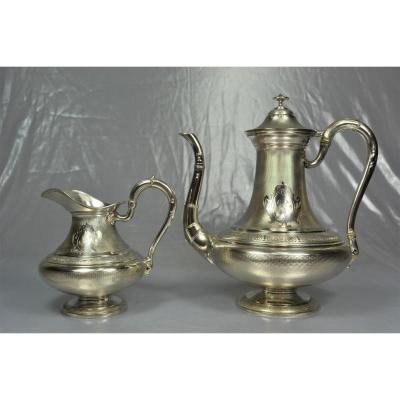 Teapot And A Milk Pot In Silver France 1864 Debain & Flamant