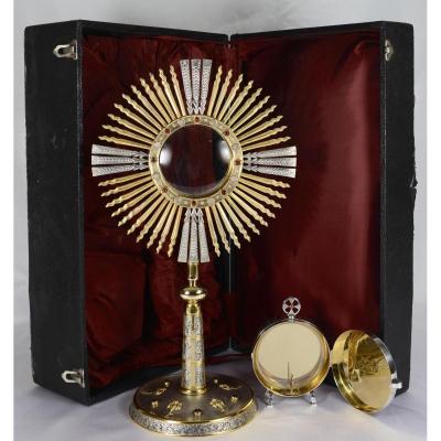 Monstrance-sun In Silver And Vermeil, Italy Circa 1950