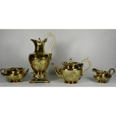 John Bridge Goldsmith, Tea And Coffee Set In Vermeil London 1827