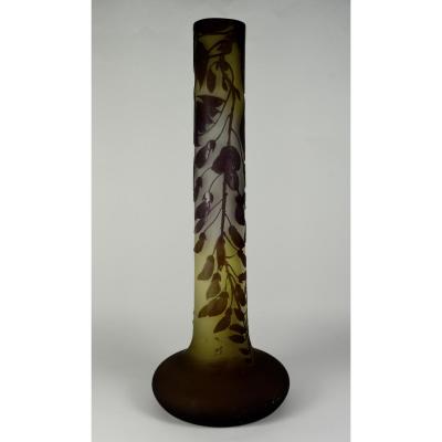 Galle. Tubular Glass Vase Multilayer Cleared With Acid