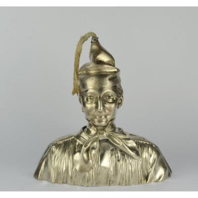 Small Silicone Lamp In Silver Carved In Bust Form