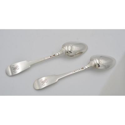 Pair Of Silver Spoons, Grenoble Around 1784-1789
